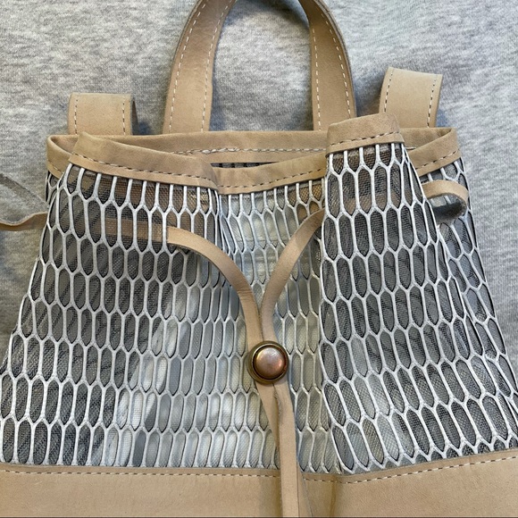 TRUE RELIGION Backpack Beach Bag Drawstring Suede and Mesh Waterproof Liner - Picture 2 of 9